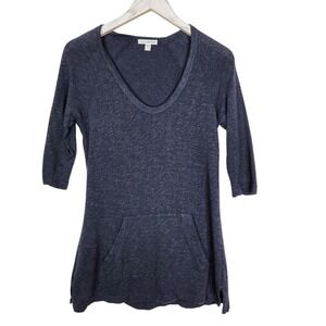 JAMES PURSE Pullover Womens Small Gray 3/4 Sleeve Kangaroo Pocket‎ Casual Top